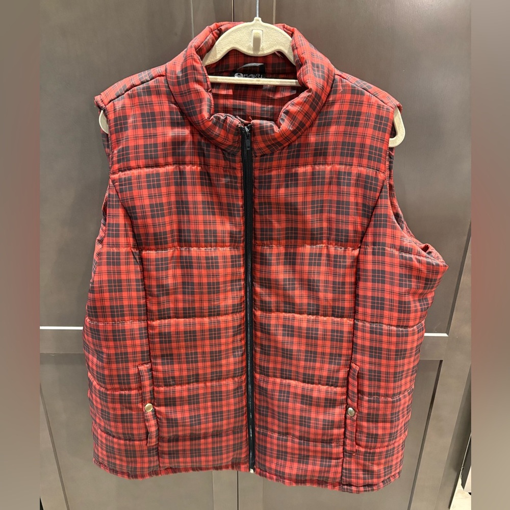 Baki Plaid Quilted Puffer Vest, 1X